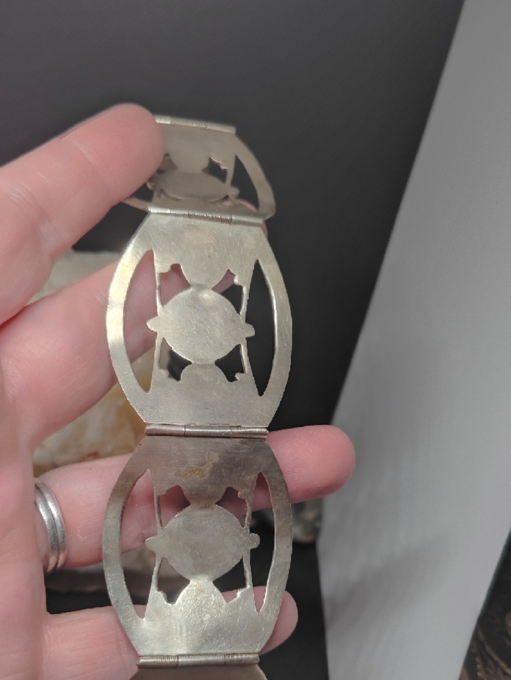 Hecho En Mexico Silver Opalescene Cabachon Panel Bracelet - - Picture 6 of 7